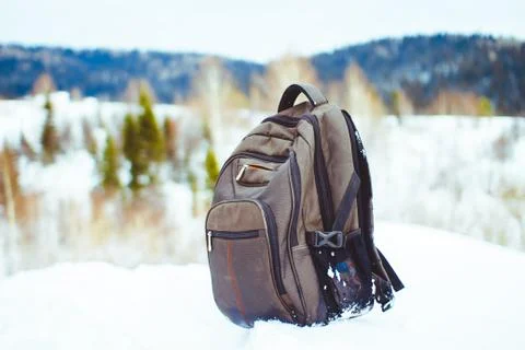 Backpack in the snow Stock Photos