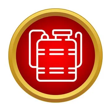 Backpack sprayer tool outline on a red background with a gold border Stock Illustration