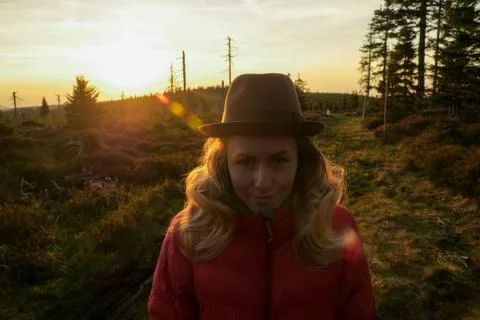 Backpack sunset Stock Photos