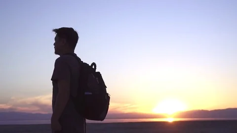 Backpack Sunset Walking Stock Footage 82273839