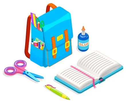 Backpack with Supplies, Educational Object Vector Illustrazione stock