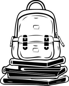 A backpack is on top of a stack of books Stock Illustration