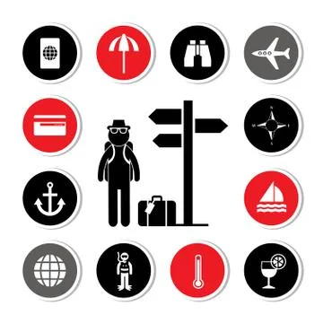 Backpack traveler vector icon set Stock Illustration