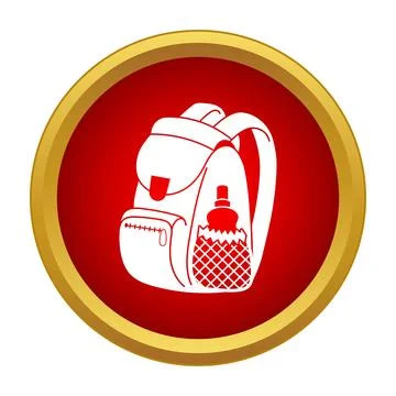 Backpack with water bottle in round red icon Stockillustratie