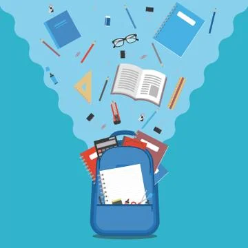 Backpack wiith stationery Illustrazione stock