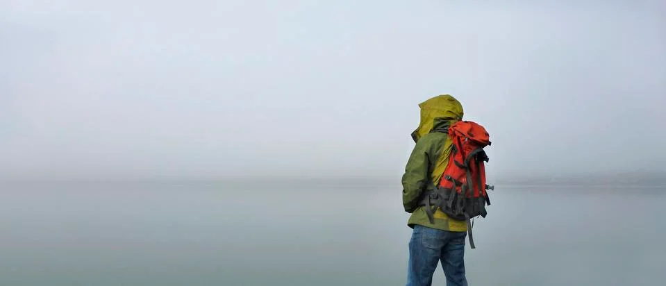 Backpacker in the Abyss Stock Photos