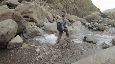 Backpacker In Atlas Mountains Morocco 3 Stock Footage 37307343