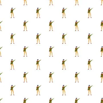 Backpacker character pointing direction seamless pattern design Stock Illustration