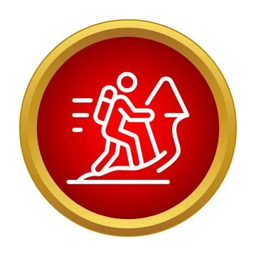 Backpacker climbing up mountain peak achieving success icon Stock Illustration
