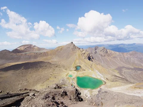 Backpacker Enjoying The View Of Emerald Lakes In Tongariro National Park Stock Footage 82847557