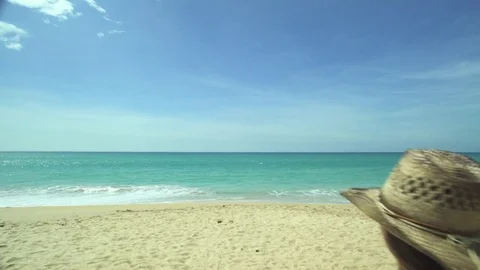 Backpacker Girl Walking On The Beach Stock Footage 70573493