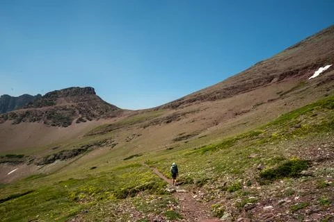 Backpacker Heading Up To Red Gap Pass In Glacier Photos