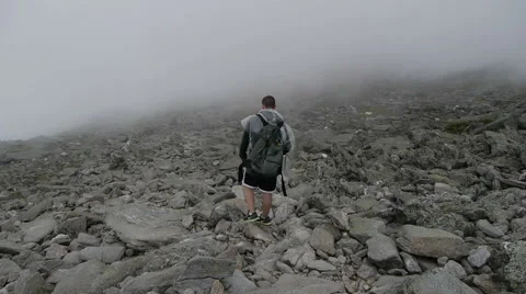 Backpacker Hiking in Fog Video stock 52226516