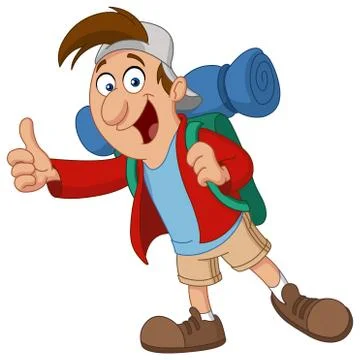 Backpacker hitchhiking Stock Illustration