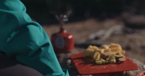 Backpacker Igniting Propane Stove 스톡 동영상 105258064