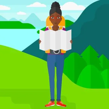 Backpacker looking at map Stock Illustration