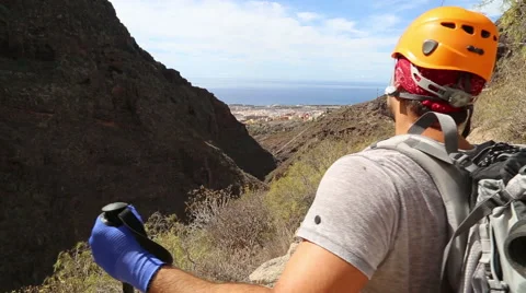 Backpacker man observing beautiful landscapes of Barranco del Infierno in Ten 스톡 동영상 68856782