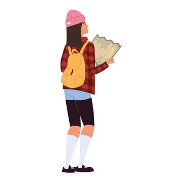 Backpacker with map Stock Illustration