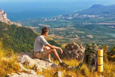 Backpacker at the mountains Foto stock