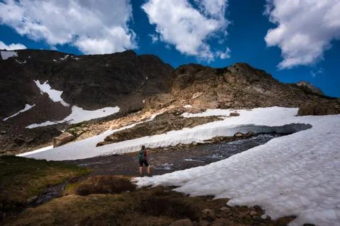 Backpacker on Mt Toll trail Below Blue Lake Colorado Stock Photos