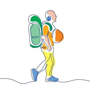 Backpacker one line vector illustration Stock Illustration