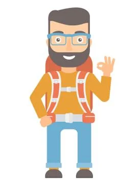 Backpacker showing ok sign vector illustration Stock Illustration