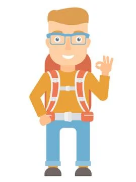 Backpacker showing ok sign vector illustration Stock Illustration