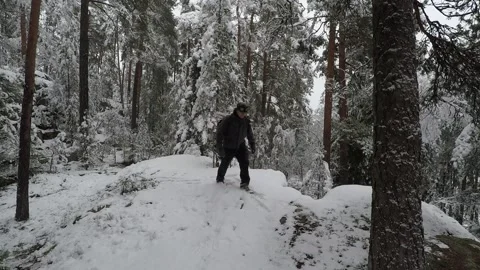 Backpacker stopping for a second to admire the view Stock Footage 145949402