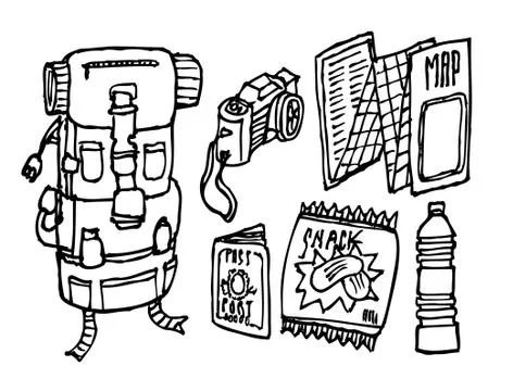 Backpacker survival set Stock Illustration