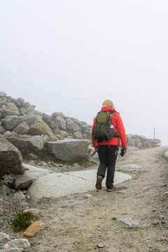 Backpacker in the Swiss Alps. Stock Photos