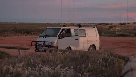 Backpacker Van Under Pink Evening Sky Stock Footage 315970566