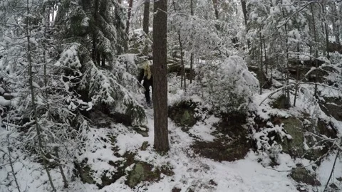 Backpacker walking up and down on a narrow path Stock Footage 146482319