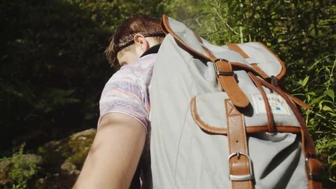 Backpacker Walking Through Jungle Stock Footage 75251754