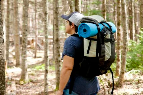 Backpacker in the woods Stock Photos