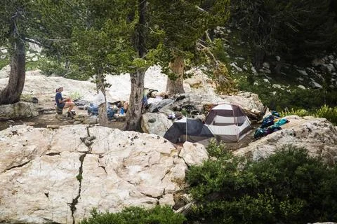 Backpackers camping along Ruby Crest National Recreation Trail, Elko, Nevada, Stock Photos