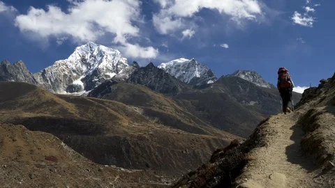 Backpackers on the mountain trail. UHD, 4K Stock-Footage 82895915