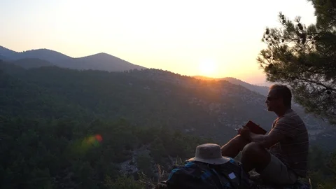 Backpackers Reaching On Top Of Mountain During Sunny Day Hiking Adventure Travel Vidéo 96673451