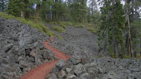 Backpacking across ancient lava flows on the Pacific Crest Trail, Oregon Stock Footage 169313774