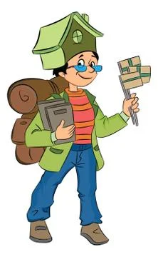 Backpacking Around the World, illustration Illustrazione stock