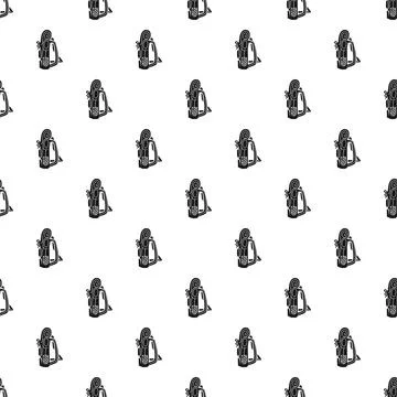 Backpacking equipment seamless pattern in black and white Illustrazione stock