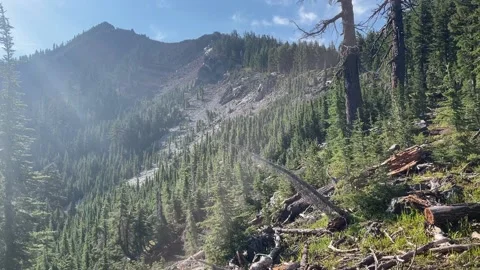 Backpacking Pacific Crest Trail and view of Cowhorn Mountain Stock Footage 221579812
