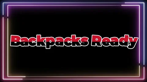 Backpacks Ready text animation. Dynamic motion graphic with neon frame and bold Stock Footage 340251075
