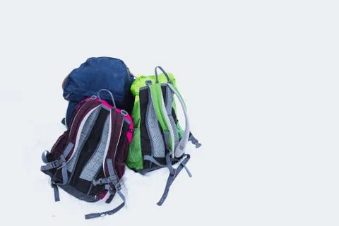 Backpacks in snow Foto stock