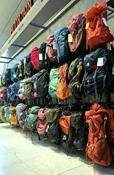 Backpacks in a Sporting Goods Store Stock Photos