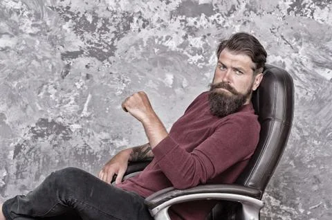 Backrest recline function tension adjustment. Man relax armchair. Soft Foto stock