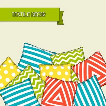 Backround with multicolored decorative pillows. Sketch illustration Stock Illustration