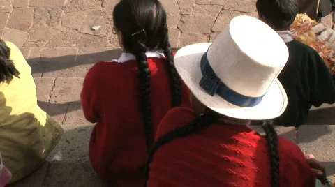  the backs of two peruvian girls  Stock Footage 156954