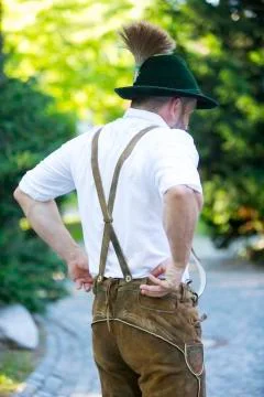 Backside of a bavarian man Stock Photos