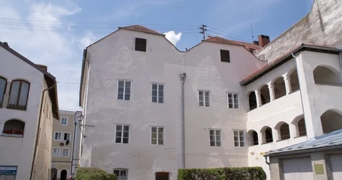 Backside birth house Aldolf Hitler, tilting shot, Braunau am Inn, Austria 4K Stock Footage 113862457