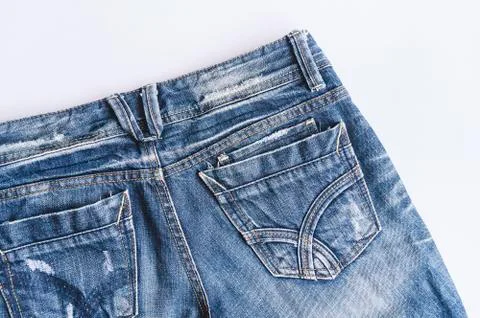 Backside of blue denim jeans texture detail. Fotos Stock